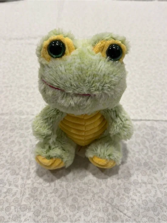 Celebrate Soft Fleece Green Frog Plush 7 Inch Sits Yellow Tummy Feet Toy
