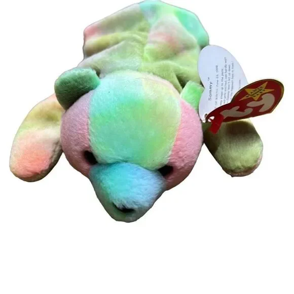 Sammy Beanie Baby TY tie dye bear with hologram tag, 1998 Beanie