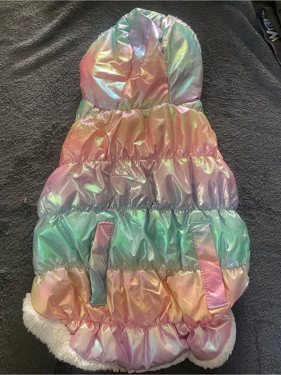 Iridescent Pastel Rainbow Dog Puffer Coat with Hood