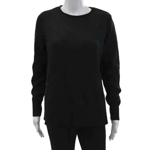 Renuar Womens Pullover Crew Neck Black Recycled Polyester Long Sleeve Size S