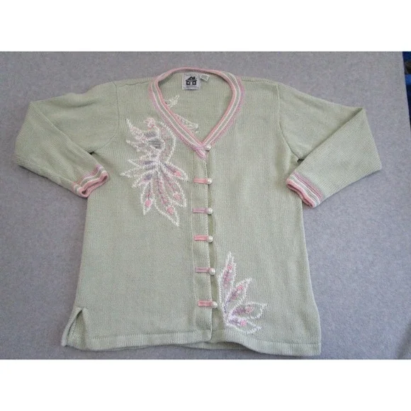 Vintage Storybook Knits Cardigan Womens LGreen Handknits‎ Sweater Cottagecore