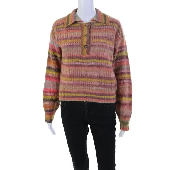 Something Navy Women's Collared Long Sleeves Multicolor Sweater Size XS