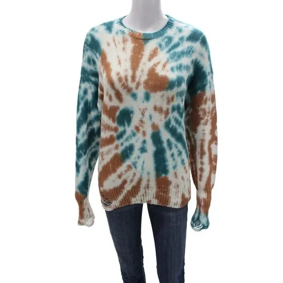 NSF Unisex Bohemian Blue Pullover Sweater Crew Neck Long Sleeve Size 0P
