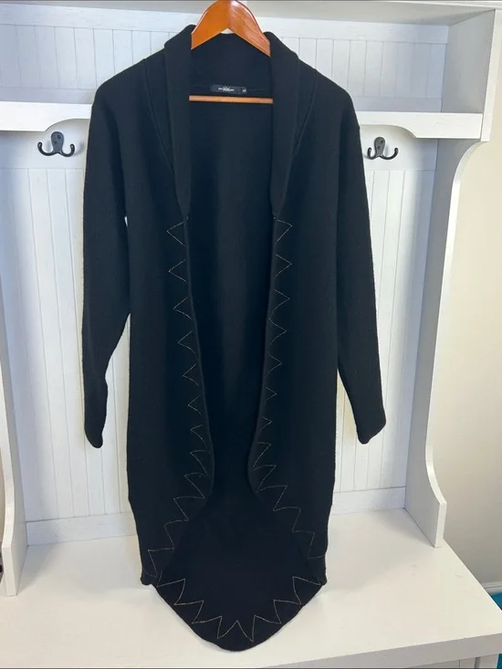 Kit Karnaby Black 100% Wool Draped Coat S Contrast Stitch