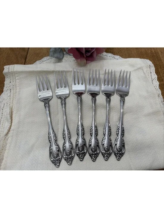 Oneida Community Michelangelo Silver plated  Salad Forks Set 6 Roses Cottage