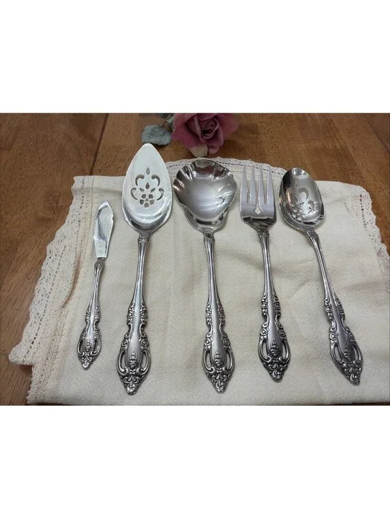 Oneida Community Michelangelo Silver plated Serving Set 5 Fork Spoon Casserole +