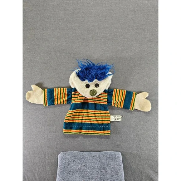 Vintage Tricia San Francisco Hand Crafted Puppet Blue Hair Striped Shirt Toy