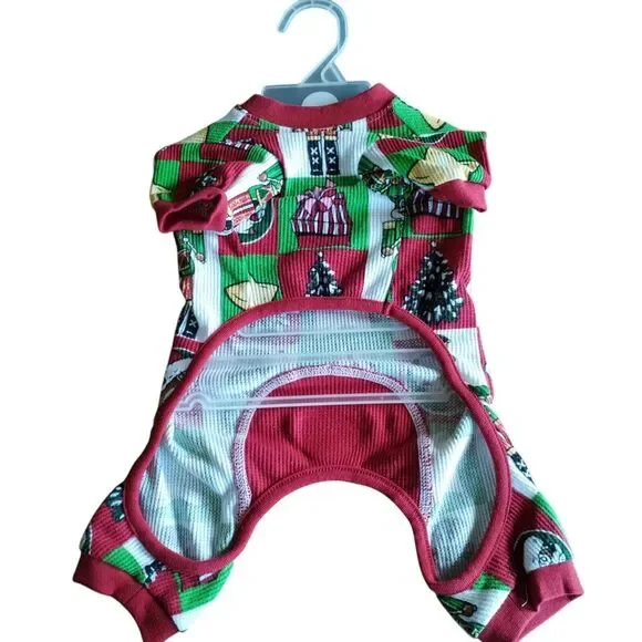 Buc-ee's Christmas Dog‎ Outfit Jumpsuit One Piece Pajamas Waffle Knit Small