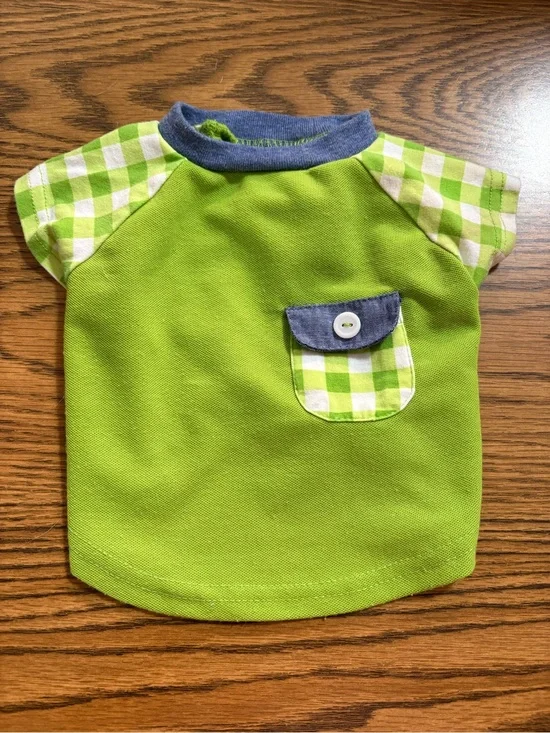 Martha Stewart Green Check Sleeve Dog Tee with Pocket Size Small