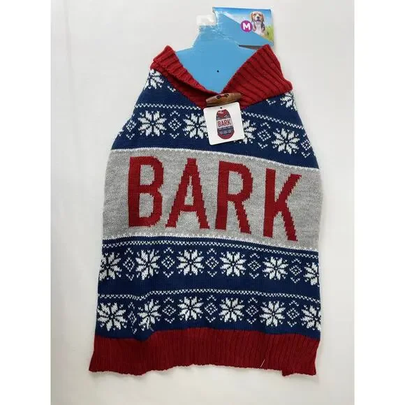Vibrant Life Dog Pet Sweater Snowflake Pull on Red Bark Blue Medium NEW *READ*