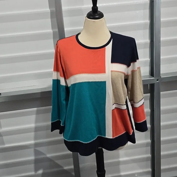 Alfred Dunner‎ Retro Mod Color Black Baggy Sweater