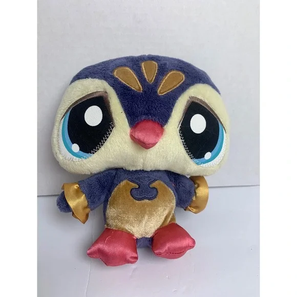Littlest Pet Shop‎ LPS Plush Penguin Purple Gold  Satin Stuffed Animal Preloved
