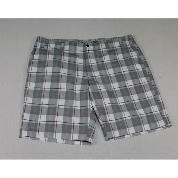 Callaway Men Gray Chino Shorts Plaid Casual Elastic Waist Size 40