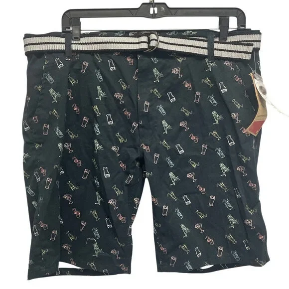 New Raw Yarn Industries Mens Size 40 100% Cotton Cocktail Drink Belted Shorts