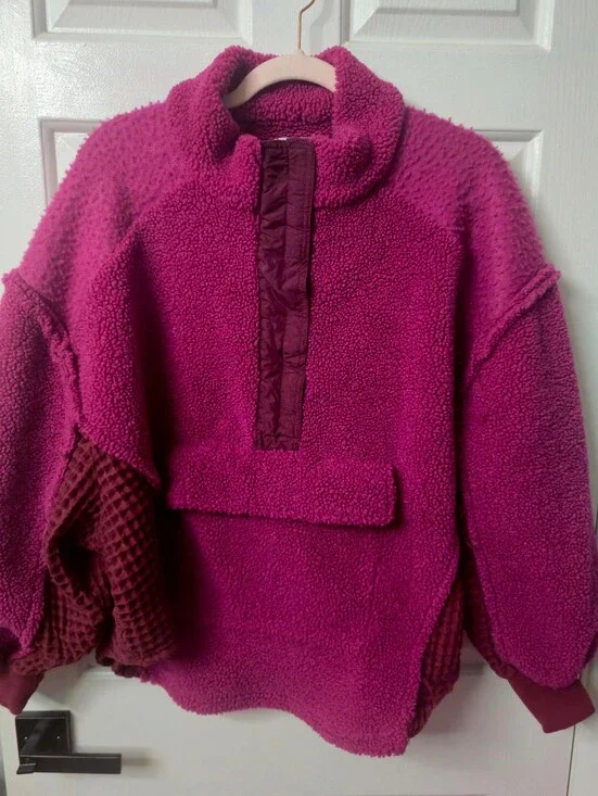 BDG - Urban Outfitters Plush Fuchsia Sherpa Pullover Sweater