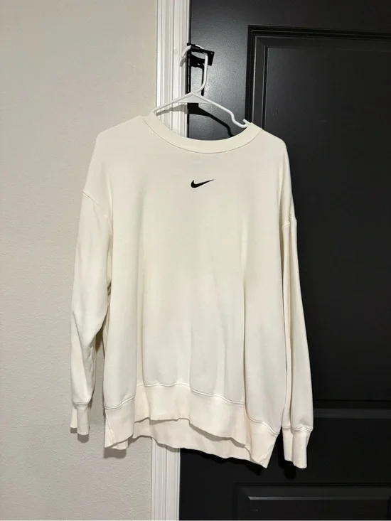 Nike Women's Off-White Crewneck Sweatshirt with Black Swoosh