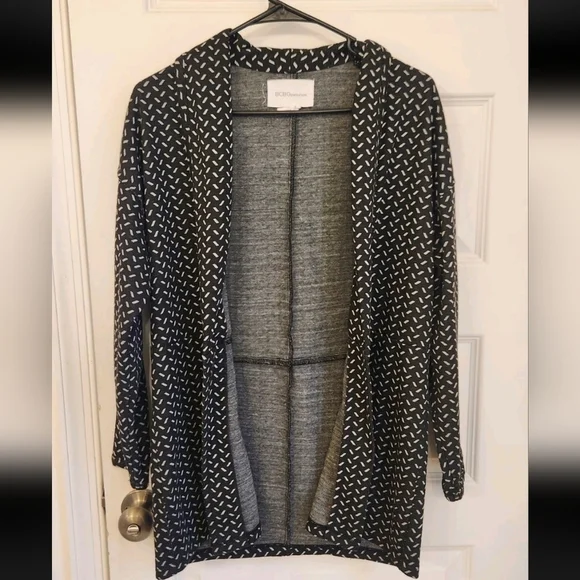BCBG Geometric Black White Blazer Cardigan Womens Size‎ S #Z562