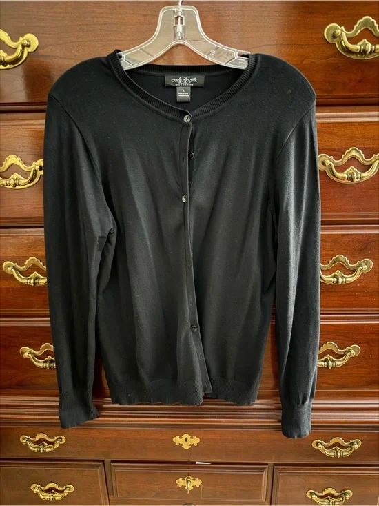 August Silk rich Black button up sweater cardigan style