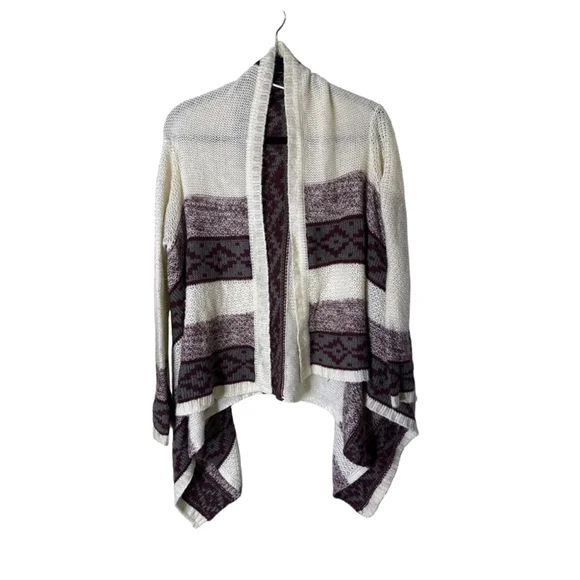 Charlotte Russe Open Cardigan Off-white Burgundy Striped Waterfall Size S