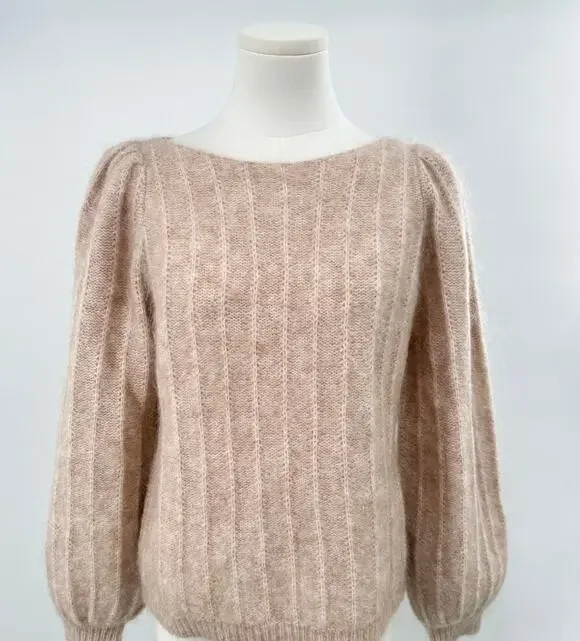 Sezane Aretha Kid Mohair Wool Sweater Tan Beige Pullover Knit M