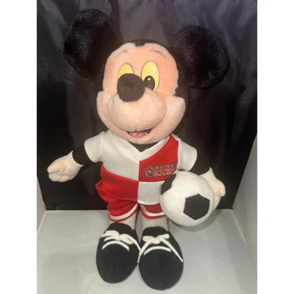 Disney Mickey Mouse Soccer Plush Mickey's Kicks Red White Uniform 14 Inch Toy