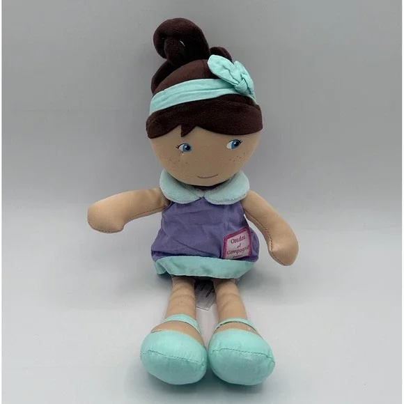 Doudou et Compagnie Paris Doll Brunette Girl‎ Purple Dress Plush Stuffed 13
