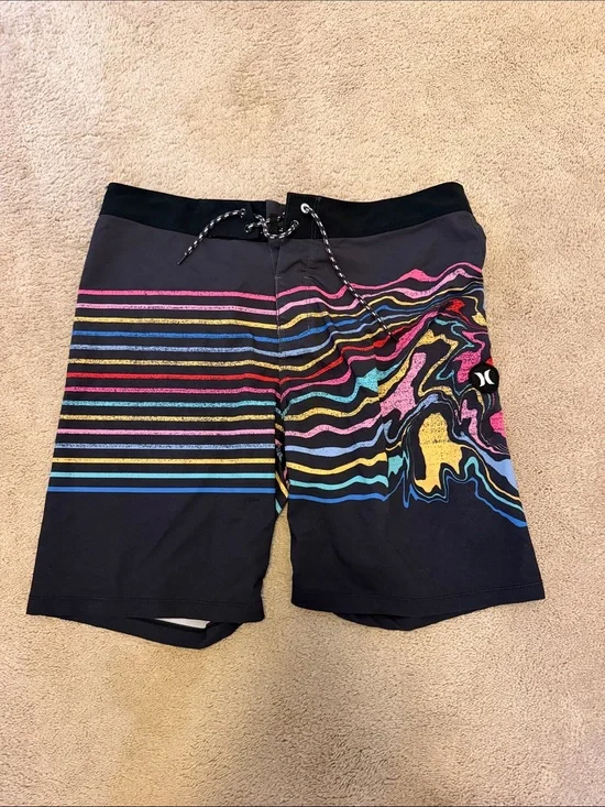 Hurley Black Men's Multicolor Striped Bathing Suit