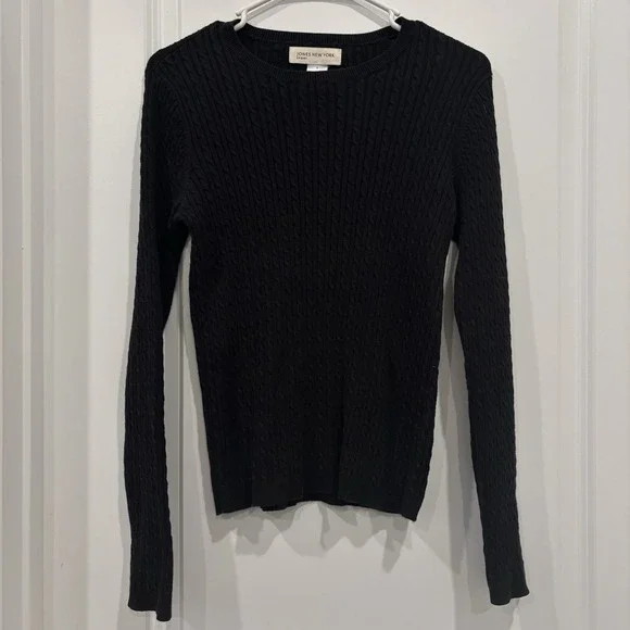 Jones New York Sport Black Cable‎ Knit Long Sleeve Sweater Top Womens S
