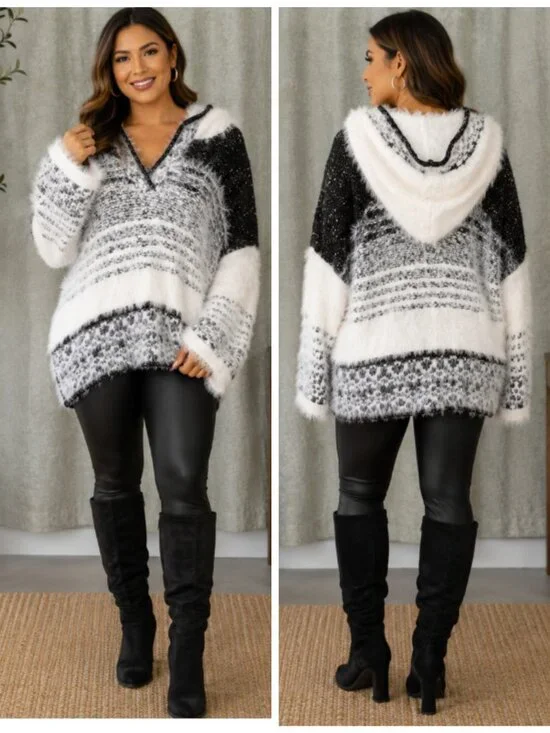 Pilcro Anthropologie Eyelash Hooded Sweater Large Textured Fuzzy Knit Cozy Top