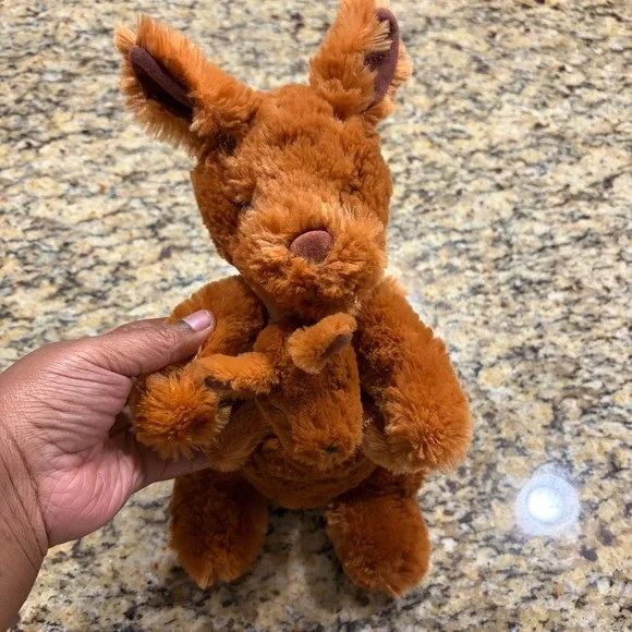 Kohls Cares Kangaroo and Joey Plush Stuffed Animal Brown Shaggy Fur 12 inch
