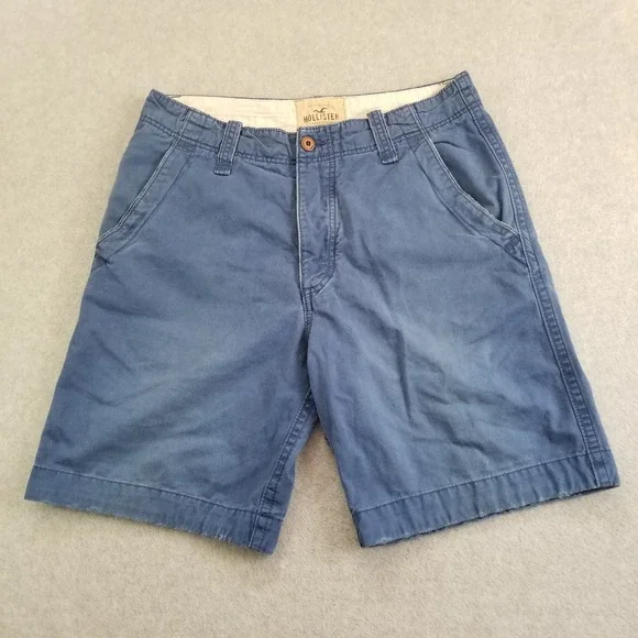 Hollister Shorts Mens 34 Blue Chino Flat Front Casual Embroidered Seagull Y2K
