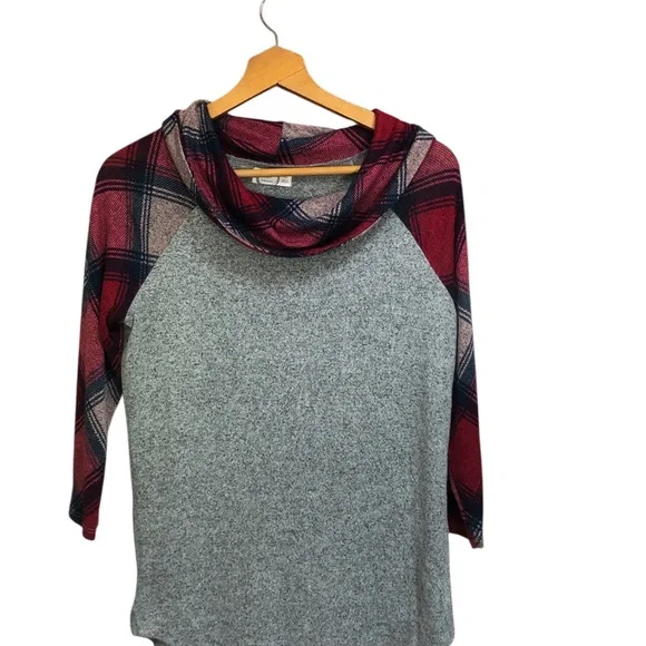 Maurices Red and Gray‎ Cowl Neck Sweater