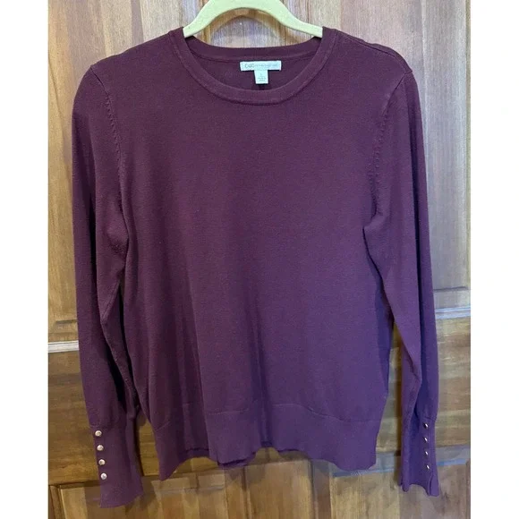 Cato Womens Burgundy Crew Neck Long Sleeve Sweater With Button Detail Size‎ L