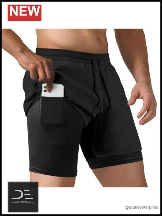 Men's 2 in 1 Running Shorts Quick Dry Compression Athletic Training Gym