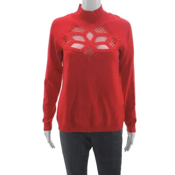 Cyrus Unisex Red Geometric Mock Neck Pullover Sweater Rayon Nylon Size S