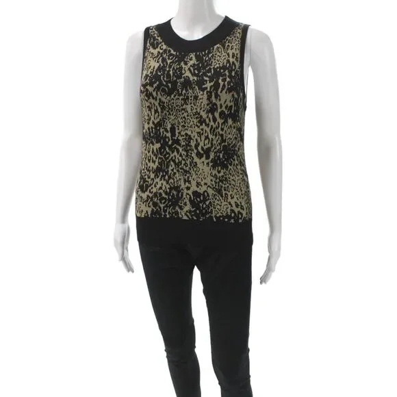 Ramy Brook Unisex Beige Leopard Print Vest Cotton Polyester Crewneck Size S