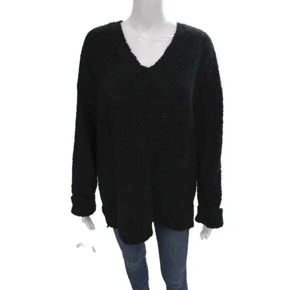 Sanctuary Women Pullover V-Neck Long Sleeve Black Sweater Size 1X