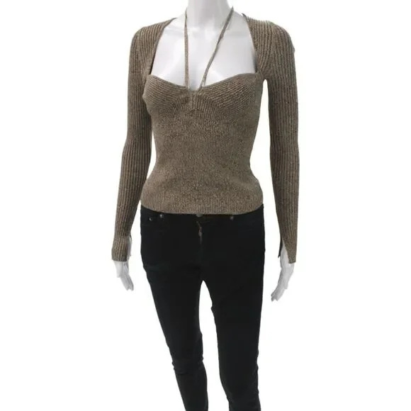 Jonathan Simkhai Women Brown Square Neck Long Sleeve Pullover Sweater Size S