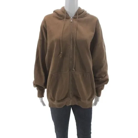 Brandy Melville Womens Brown Full Zip Hoodie 66% Cotton Size One Size