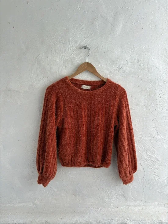 orange fuzzy balloon-sleeve sweater from Altar'd State