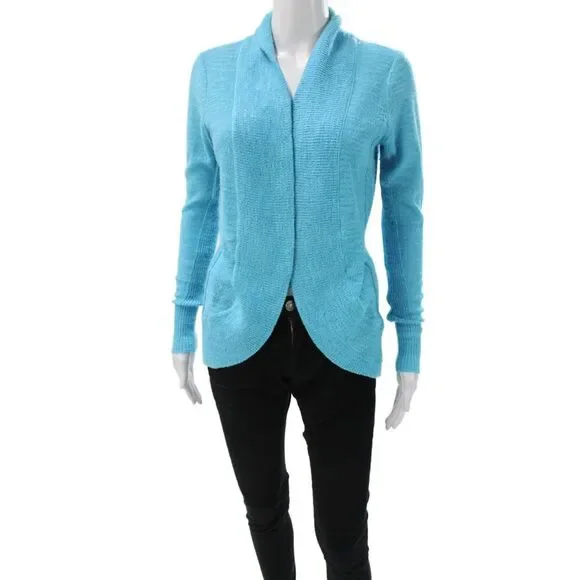 Lilly Pulitzer Womens Cardigan Solid Blue Collared Long Sleeve Viscose Size S