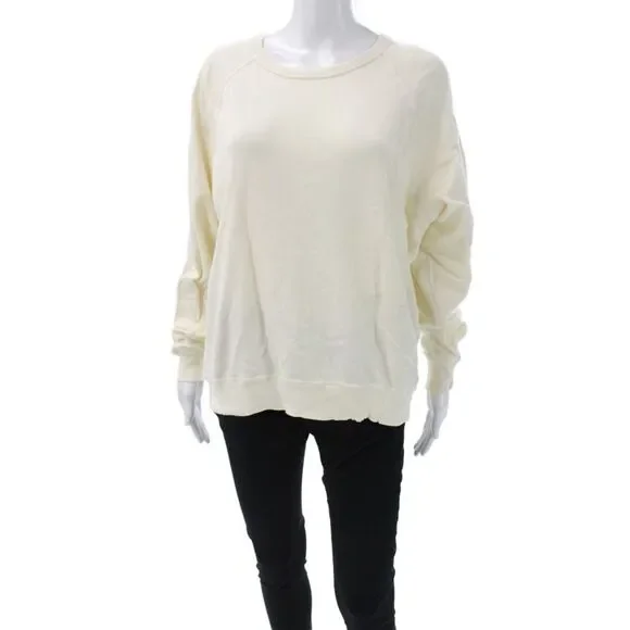 The Great Womens Pullover Ivory Cotton Blend Crew Neck Long Sleeve Size 1