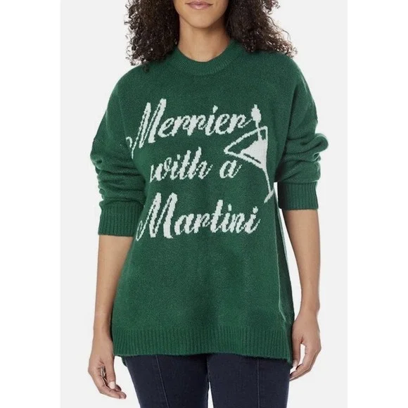 Show Me Your Mumu L102405 Green 'Martini' Classic Crewneck Sweater‎ Size Medium