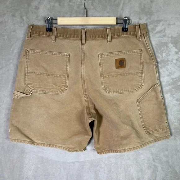Vintage CARHARTT Carpenter Shorts Size 36 Tan Men's Canvas Workwear Big Patch