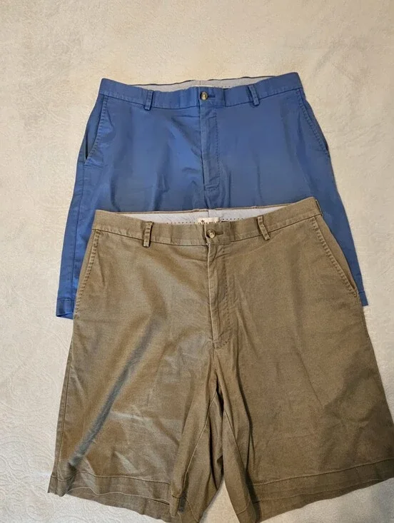 Lot of 2 Peter Millar Men’s Flat Front Chino Golf Shorts Size 36 Tan & Blue euc