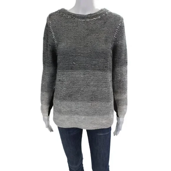Helmut Lang Womens Chunky Knit Ombre Printed Pullover Sweater White Size M