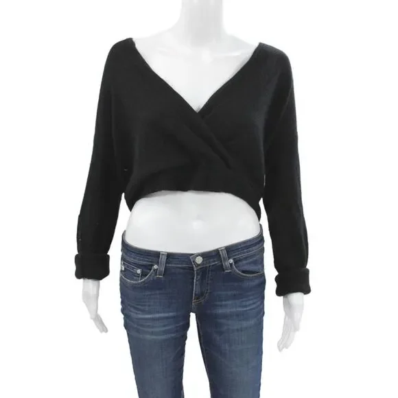 Maje Womens Black V-Neck Pullover Sweater Long Sleeve Size 2