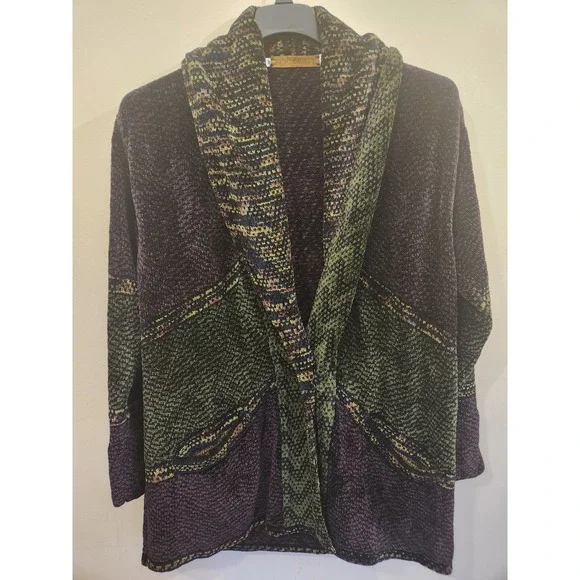 Zoology Womens Medium‎ Oversized Knit Cardigan Sweater Purple Green Shawl Collar