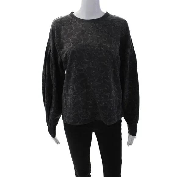 Z Supply Womens Pullover Crew Neck Printed Sweatshirt Gray Cotton Size XS