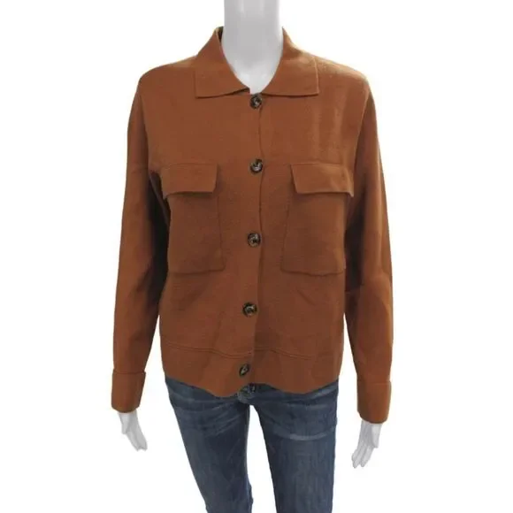 Tribal Womens Brown Collared Solid Viscose Cardigan Long Sleeve Size XS
